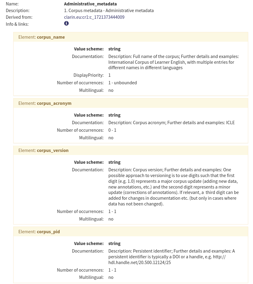 Learner Corpus Metadata CMDI profile -- Administrative section