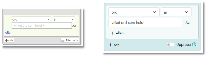 The query builder token box in the old and new interface