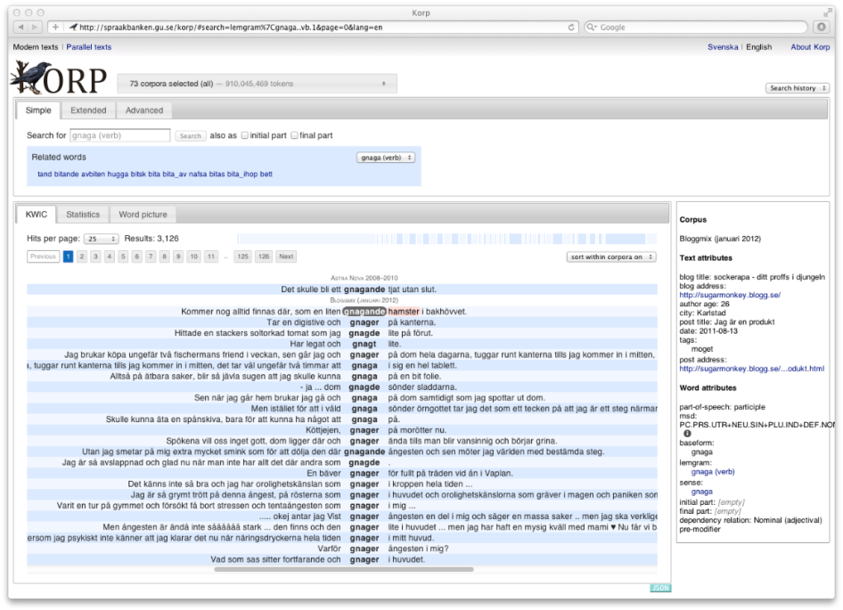 The Korp user interface from 2012